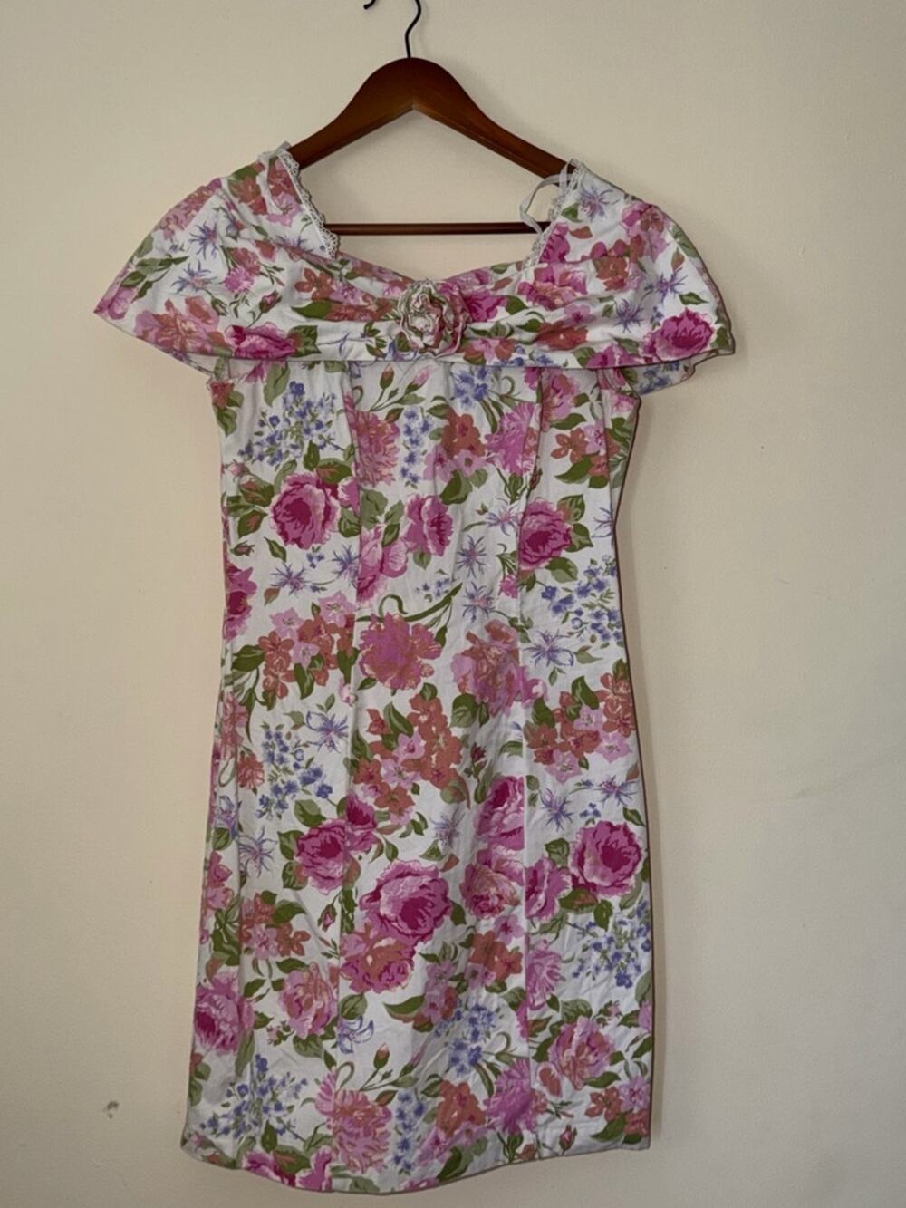 Vintage Disorderly Conduct 80s 90s Denim Pink floral Dress Girls 9/10